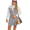 Women's Black & White Checkered Shift Dress with White Collar
