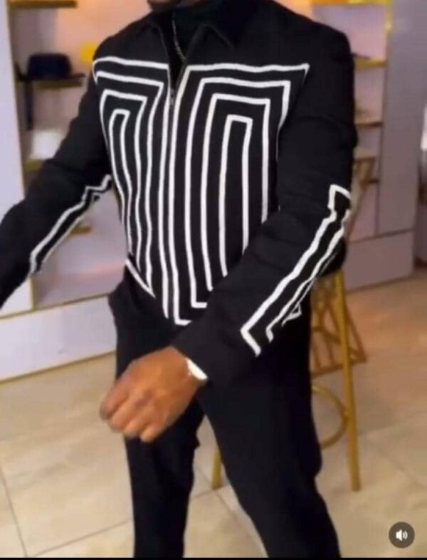 Men’s Black Geometric Line Jacket and Trousers Set