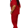 Chic Red Two-Piece Set with Short Sleeve Top and Relaxed Trousers