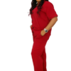 Chic Red Two-Piece Set with Short Sleeve Top and Relaxed Trousers - Image 2